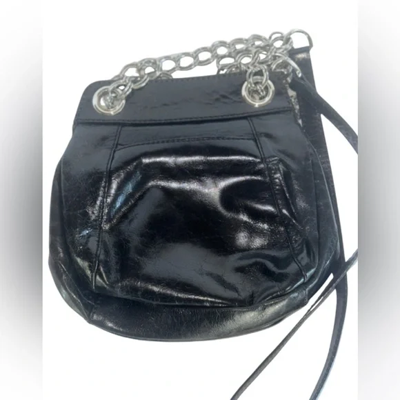 B Makowsky Black Leather Chain Strap Bag - Picture 3 of 9
